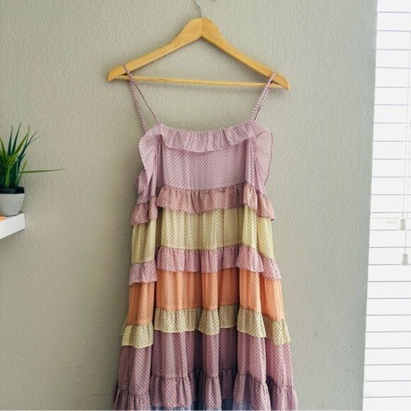 Storia Multicolor Polka Dot Print Colorblock Tiered Midi Dress NWT - Picture 4 of 14